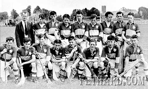 Coolmoyne Minor Hurling Team beaten by one goal each year, 1947 and 1948, in the South Tipperary Minor Hurling Championship Final. Back L to R: Michael Cummins, Paddy O'Sullivan, Sean O'Donnell, Bob Hall, Joe O'Donnell, Michael Quirke, Tony Newport, Michael Henehan, Jimmy O'Donnell. Front L to R: Roger Shanahan (Ballinure), Joe Clarke, Richard Quirke, Cly Mullins, Billy Morrissey, Buddy Sayers, Jim Barry and Sean Walsh.