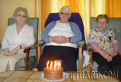 Three local 'Birthday Girls' photographed at Fethard & District Day Care Centre last week. L to R: Margaret Croke, Maggie Sayers and Johanna Corbett.