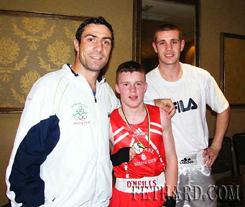 Olympic silver medalist Kenny Egan, Irish gold medalist Jack Connolly, and European union gold medalist Con Sheehan, at the fight night, halloween night at the Clonmel Park Hotel, run by Clonmel Boxing Club, at which Jack won the 52kg fight against Stephen Moylan from Dungarvan by a unanimous decision.
