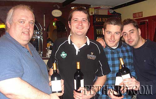 Photographed above are the winning team of the table quiz held in Butler’s Bar last week in aid of the ‘Missing in Ireland’ support service. L to R Davy Maher, Owen White, Philly Croke and Alan Powell. Organisers Monica Pollard and Patricia Breen would like to say a big thank you to everyone who supported the table quiz. A total of €520 was raised. Thanks also to those who donated spot prizes and to Anne and Philip Butler for their help in running the quiz and sponsoring 1st prize.  