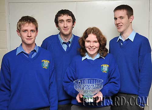 Patrician Presentation Public Speaking team who won the area final of the Mental Health Ireland Public Speaking Competition on Thursday 22nd January. They now qualify to go through to the regional final on 11th February and we wish them every success. L to R: Jerome Ahearne, James Cotter, Siobhán O'Brien and Cian Grogan