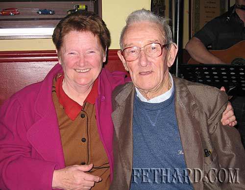 Eileen O'Donnell, Killusty, photographed in Fethard with 'Roundy' Lawlor from Ballingarry. 'Roundy' was one of the best bodhrán players in the country in his former band years and still sings the odd tune.