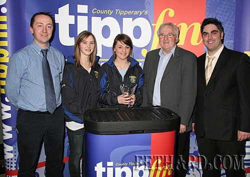 Photographed at the recent Tipp FM Sports Awards 2009 presentation to Fethard Patrician Presentation Secondary School, All Ireland Volleyball Champions 2009. L to R:  Justin McGree (Teacher/Coach), students Aisling O' Dwyer and Jean Anglim, Waltie Moloney Tipp FM Sport and Ian O'Connor Tipp FM.