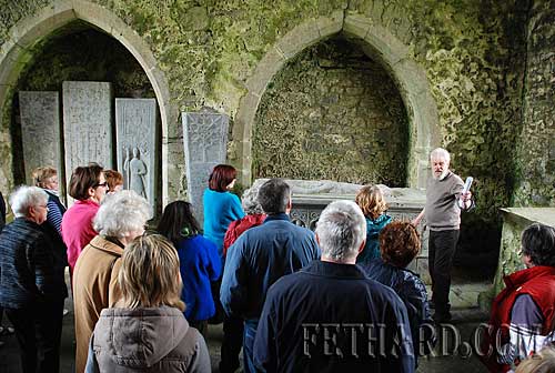 Liam Noonan, local historian, giving a talk to Historical Society members inside Kilcooley Abbey.