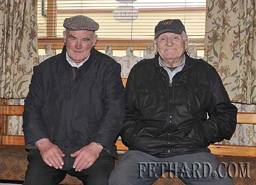 L to R: old friends Mick Kelly from Ballingarry and Jim McCormack from Fethard meet up after 58 years by chance in the Bridge Bar 