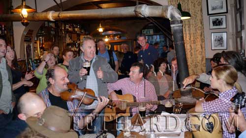 Emma Freedman, Channel Nine, with the Pheasant Plucker's in McCarthy's Bar, Fethard, Co. Tipperary.