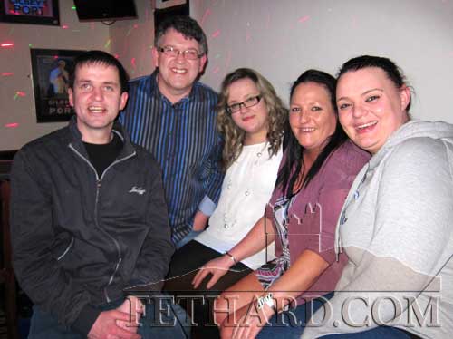 Photographed at 'Blind Date' in Lonergan's Pub are L to R: Brendan Higgins, Aidan Mac (compère), Katie O'Shea, Fiona Dorney and Rosanne Needham.