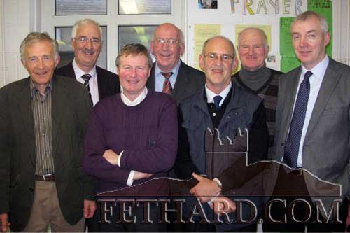 Michael O'Gorman photographed with some of his past teaching colleagues from Fethard Patrician Presentation Secondary School on the occasion of his retirement from teaching. L to R: Vincent Doocey, Dick Prendergast, Michael Leonard, Paddy Broderick, Michael O'Gorman, Denis Burke and Billy Farrell.