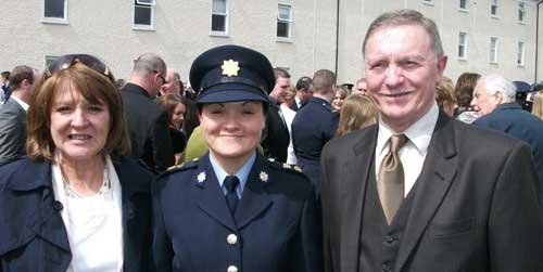 John Mullins, originally from Woodbine Cottage, Abbey Street, Fethard, is photographed with his wife Anne and daughter Áine at her passing-out parade at the Garda College Templemore. John served 37 years in the Gardai and retired in 2001. He now lives in Bunclody, Co. Wexford, and his daughter is based in Tramore.