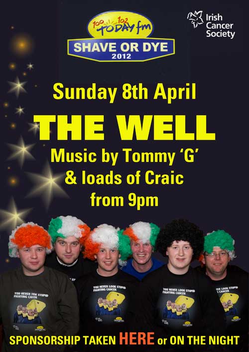 Fethard participants who have volunteered to take part in the upcoming 'Shave or Dye' fundraiser for the Irish Cancer Society. The group are currently seeking sponsorship for their 'Shave or Dye' event which will take place in The Well Bar at 9pm on Sunday, April 8. All are welcome for a great night's craic and music. L to R: Darren O'Meara, Damien Donovan, Paul Kenny, Willie O'Meara, Eoghan Hurley and David Lawton. 
