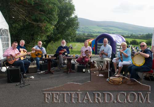 Providing music at the Cloneen Field Day last Sunday were L to R: Barry Connolly, Jimmy Trehy, Dom O'Driscoll, Joe Kenny, Marc Van Dommelen, John Shortall, Susan Strappe and Tommy Strappe.