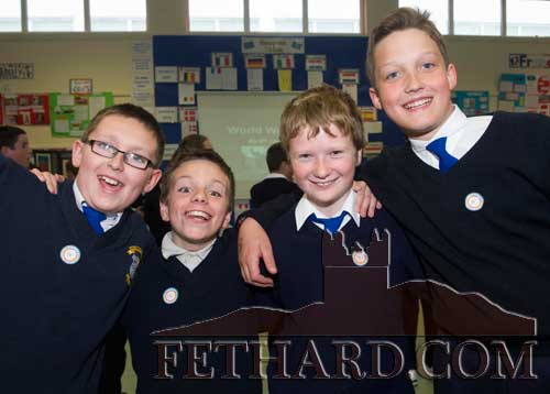 Photographed at the 'Europe Day' at Holy Trinity National School. L to R: Patrick Kennedy, Cian Lawrence, Patrick Walsh and Oleg Shabrat