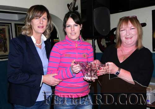 Butler’s Sports Achievement Award winner for February was Liz Lalor who trained one and rode three winners during February, her first winner as a trainer. Photographed at the presentation were L to R: Trudy Kirwan (special sports guest), Deirdre Goggin who accepted the award on behalf of Liz Lalor; and Ann Butler (sponsor). 