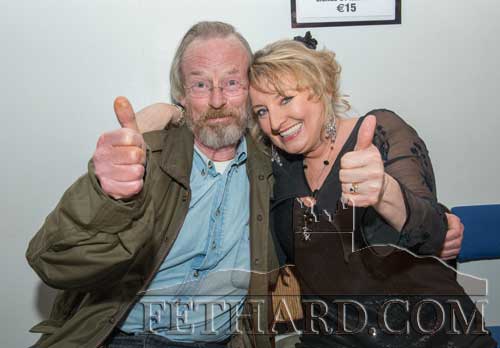 Ray O'Riordan, Clonmel, photographed with Rebecca Storm after her performance in the Abymill Theatre, Fethard, on January 10.