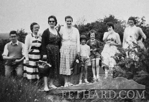 On the way to Slievenamon L to R: Don Byard, Mary Byard, Sally Finn, Peggy Kenrick, Lou and Ann Kenrick, Patsy Byard and Joan Morrissey, Cloran. 