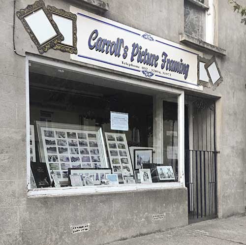 Unfortunately, due to the untimely death of Pat Carroll, Carroll’s Picture Framing shop on Main Street will cease trading as of Tuesday, October 18, 2016. The Carroll family would like to thank you for your valid custom over the years. Any pictures left in for framing can be collected before the above date.