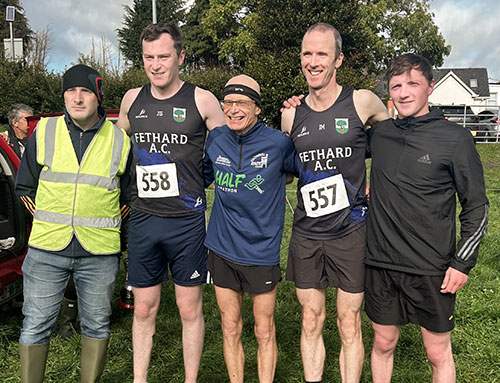 Fethard A.C. receiving second place men’s team L to R: Owen Fanning , Jack Spillane, Fintan Rice, James Maher and Hugh Morgan.