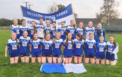 Fethard U16C County Champions beating Golden/Kilfeacle by 4-11 to 3-08 in the county final played in Rosegreen on Saturday, October 11, 2025. Back L to R: Emma Roche, Roisin Purcell, Milly Ryan, Sophie ward, Kelly Quinlan, Rosie Roche, Kate Gaule, Emily Holohan, Tara Ryan, Anna O’Sullivan’s, Ashling Kelly. Front L to R: Caoilinn Kelly, Olivia Ledger, Ellie Ann Woodlock, Lilly Mai Walsh, Mia Lacey, Meadbh Collum (C), Daisy Kenny, Layla Barlaz, Tayla Barlaz, and Rose Reddy.