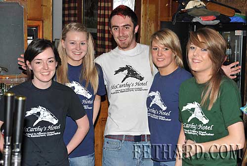 Photographed at Philip Donnelly at McCarthy's are L to R: Sarah Moloney, Kate Maher, Mike McCarthy, Laura Moloney and Hannah Quealy