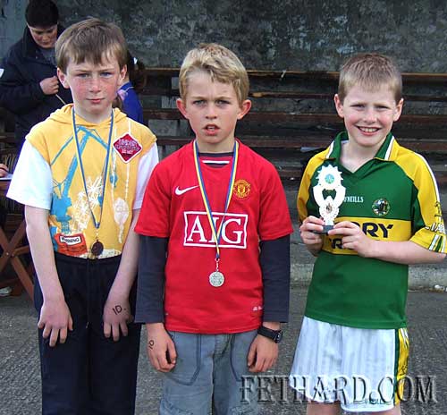 Winners in the Boys U10 100m at Fethard Area Sports L to R: Jack Spillane (bronze), Joseph O'Connor (silver), and Darragh Lynch (gold).