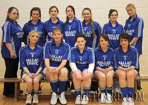 Fethard Patrician Presentation Secondary School Cadette Volleyball team who beat Balla and Claremorris in University Limerick on Monday last to qualify for the All-Ireland semifinals. Back L to R: Mary Ellen O'Reilly, Kelly Fogarty, Aisling Dwyer, Fiona Crotty, Bridget O'Reilly, Katie Coen, Jane Fitzgerald. Front L to R: Kelley Coady, Hayley Ellis, Rebecca Fogarty, Jean Anglim and Jane Kenny.