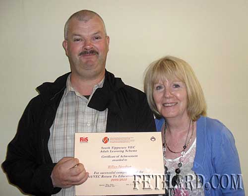 Fethard & Killusty Community Employment Scheme William Needham photographed with Supervisor of Fethard & Killusty Community Employment Scheme,  Joan O’Donohoe, after being presented with a Certificate of Achievement on completion of the FÁS/VEC Return to Education Programme 2009/2010.  Congratulations William!