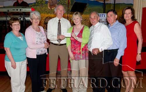 Fethard Ballroom and Dancing Club members presenting the proceeds from the  Mick Aherne Perpetual Trophy Dance Competition held in Fethard Ballroom. The total amount raised was &#8364;1,475 which was presented to South Tipperary Hospice at Fethard Ballroom dance on Sunday night. L to R: Margaret Phelan, Monica Aherne, Tony Marshall (Chairman Dancing Club), Majella O'Donoghue (South Tipperary Hospice), Billy Corcoran, Pat Kirwan and Nancy Barry.