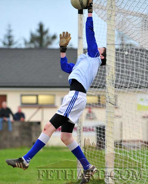 Charlie Manton pulls off a fine save to deny St.Pat's a goal in their clash with Fethard in the U14 championship on April 25.