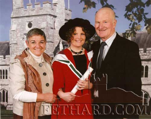 Lee Ann Burke, Fethard, who recently graduated with a PhD (Doctorate) in Economics, photographed with her parents Eileen and Dinny.