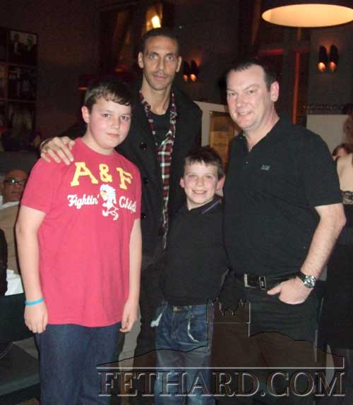 Anthony Colville, originally from St. Patrick's Place, photographed with his two sons Tadhg and Ronan with Rio Ferdinand, Manchester United and England defender, at Rosso Restaurant in Manchester after United's rececnt FA Cup game against Crawley Town. The restaurant is owned by Rio Ferdinand and was voted Manchesters best restaurant 2010-2011. Anthony's family are season ticket holders at Old Trafford and travel up from Essex for all Uniteds home games. They also travel abroad to support United in Champions League games. Anthony was a former goalkeeper with Fethard senior GAA football team.