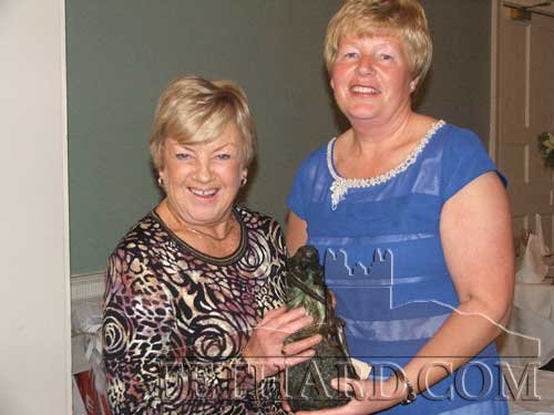 Rita Kane (left) accepting the Dick Gorey Memorial Trophy for 'Individual Championship' from Ann O'Dea, Club President.