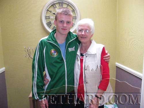 Jack Connolly photographed with his grandmother, Kathleen Connoly, on his return home from his international boxing championships in Siberia.