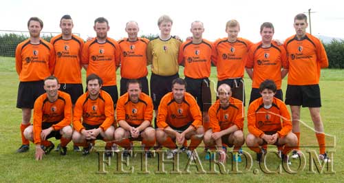 Moyglass soccer team who beat Moyglass 1-0 in their Second Division League game played in Moyglass. Back L to R: Denis Fahey, Matthew Tynan, Keith Phelan, John Lacey, Nial Murphy, Michael Lacey, Jack O'Connell, William O'Brien, Dermot Buckley. Front L to R: Joey Lacey, Gavin Morrissey, Michael Kelly, Michael Griffin, John Hickey and Ciaran O'Connor.