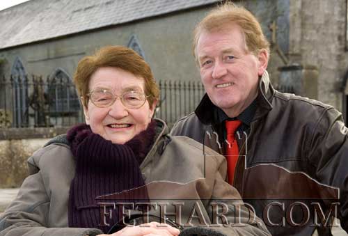 The late Kathleen O'Connell, Burke Street, photographed with her son Don O'Connell outside the Augustinian Abbey 