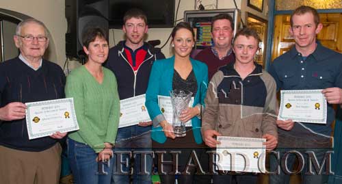 Butlers Bar's 'Sports Achievement Award' nominees for March at the presentation ceremony L to R: Derek Curran (representing Martin Fennessy), Bobbi Holohan (special guest), Harry Barry (representing Kart Paalma), Kelly Anne Nevin, Barry O’Connor, Accounting & Bookkeeping Service Clonmel (sponsors), Andy McBride (representing Claire Annan) and Niall Higgins.