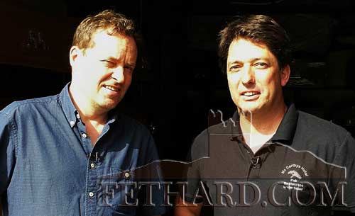 Ardal O'Hanlon (left) photographed with Vinny Murphy in McCarthys Hotel on Friday last, recording a programme for RTE due to be broadcast in November. 
