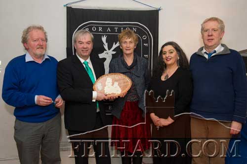 Author Seán Hogan receiving the ‘Tipperariana Book of the Year 2013’ award‘ for his book, 'The Black and Tans in North Tipperary’, at a function hosted by the Fethard Historical Society in the Abymill Theatre Fethard on Friday, January 24. L to R: Terry Cunningham (PRO), Seán Hogan (author), Dóirín Saurus, Ms Pat Looby (Chairperson) and John Cooney (Vice-Chairperson). This year's Tipperariana Book Fair takes place on Sunday, February 9 in Fethard Ballroom.