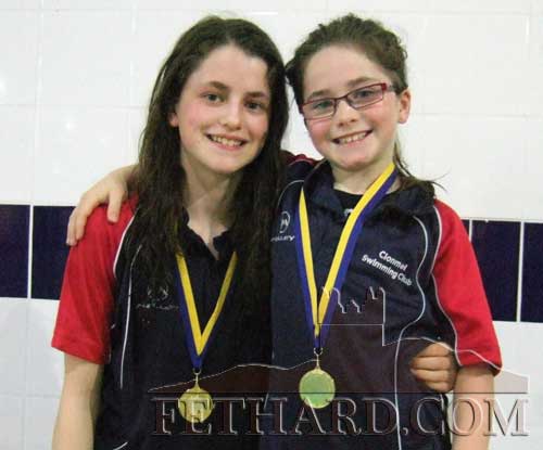 Sisters Abaigeal and Isobella Maher, Tinakelly, who both won gold medals in U10 and U16 Backstroke Swimming events and will now represent Tipperary at the National Finals in Athlone.