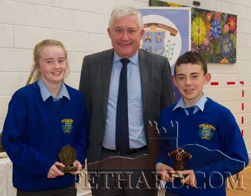 The boys and girls sports awards were presented to Kate Davey and Robert Hackett by Mr John Palmer, representing sponsors AIB Fethard.