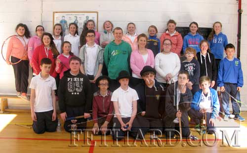 Paul Wheeler and Clara Belle from Wobbly Circus photographed with First Year pupils from Fethard Patrician Presentation Secondary School