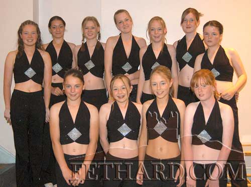 Girls about to perform their 'Re-Mix' dance routine at the 'On Your Toes' show in the Abymill Theatre, Fethard, June 2004