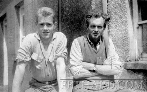 Miceál McCormack and Jack Ryan photographed in Kerry Street in 1960s during the visit of Tom Hanlon and his wife Peg and family.