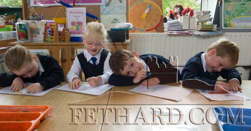 Starting school this year at Fethard Holy Trinity National School were L to R: Anna-Mae O'Meara, Kelly Quinlan, Billy Hayes and Sam Collins.