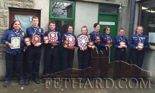 Fethard Badger Patrol team consistinof, Katie, Noelle, Lucy, Poppy, Daniel, Patrick, Adam and Aiden photographed with leader, Rachel Hanlon, at the Annual Scout County Shield Competition.
