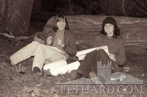 Lucy Phelan and Geraldine Hayes sketching in the grounds of Kiltinan Castle c.1976
