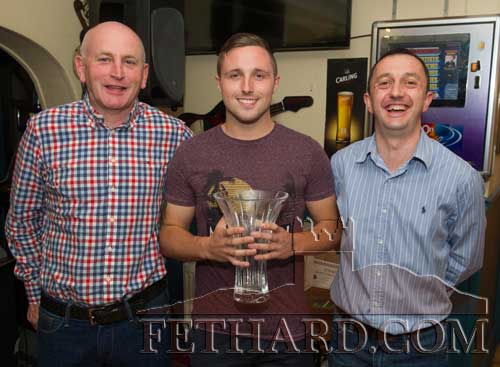 Photographed at the presentation of the Butler's Bar Fethard Sports Achievement Award for June were L to R: Miceál Maher (sporting guest), Gareth Lawrence (winner) and M.J. Croke, representing this month's sponsor, Cashel Motor Works.