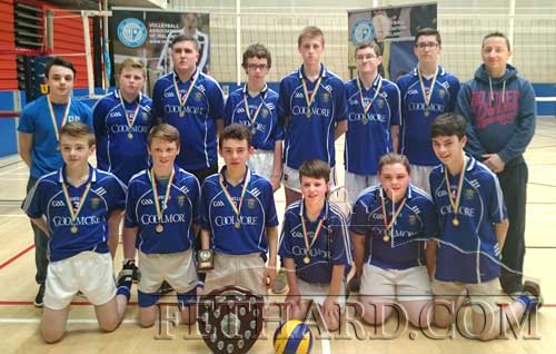Fethard Boys Volleyball team squad photographed with coaches Mr McGree and Dillon Costin after winning the All-Ireland final against St. Brigid’s Vocational School. The squad was: Robert Hackett, Darragh Hurley, Keith Morrissey, Kieran O’Donnell, Cathal Ryan, Aran Larkin, Darragh Fenlon, Eric Costin, Aaron Trehy, Liam Hickey, Sean Phelan and Nevin Healy.