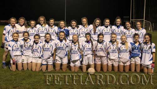 Fethard Ladies Minor team who were unlucky to lose their first Minor A County Final by just one point last week. Back L to R: Maggie Fitzgerald, Caoimhe O’Meara, Alison Connolly, Sally Butler, Rachel Prout, Jessica Dowling, Molly O'Meara, Aine O'Connell, Sadhbh Horan, Katie Ryan, Sophie Delaney, Laura O'Donnell. Front L to R: Méabh Ellie Ryan, Lucy Spillane, Leah Coen, Lauren Dowling, Laura Stocksborough, Carrie Davey, Muireann O'Connell, Sophie Ryan, Kate Davey, Megan Coen, Nell Spillane and Niamh Hayes.
