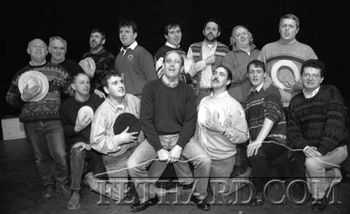 Male cast of Fethard Hogan Musical Society's 'Hello Dolly' photographed on stage at rehearsal on March 1, 1995. Back L to R: Gerry Fogarty, Jimmy O'Shea, Michael O'Brien, John Ward, Francis Lonergan, Sean Doyle, Miceál McCormack, Stephen McCormack. Front L to R: Micheál Maher, Barry Connolly, John Fogarty, Michael McCarthy, Paul O'Meara and Fr. Sean Ryan.