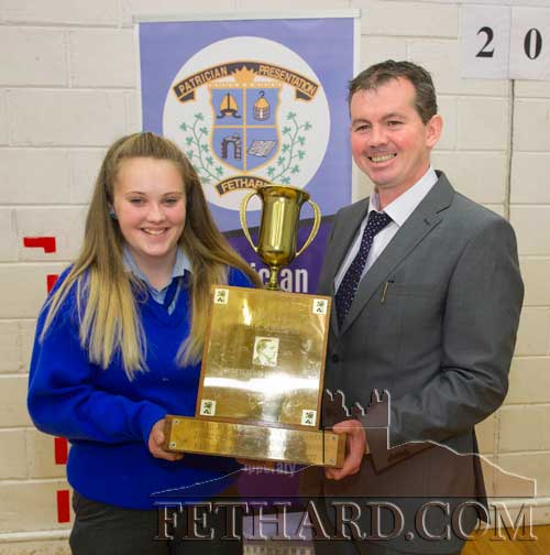 The Patrician Presentation Secondary School's Padraig Pearse Award for the best results in Irish, History and English in this year’s Junior Cert was presented to Lucy Whyte by principal, Mr Michael O’Sullivan, at the Students Award Ceremony.